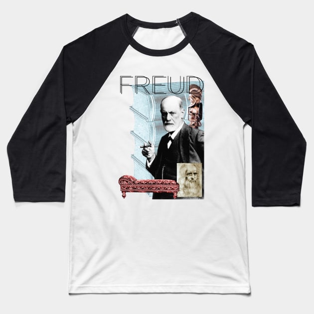 Sigmund Freud Collage Portrait Baseball T-Shirt by Dez53